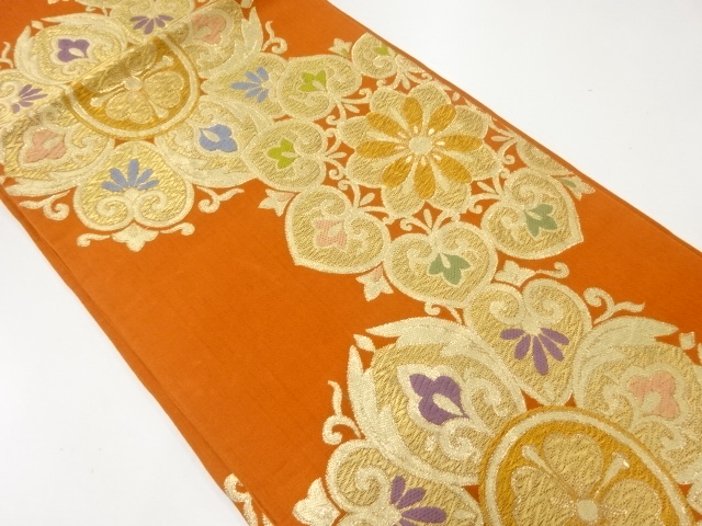 JAPANESE KIMONO / ANTIQUE FUKURO OBI / SILK / WOVEN FLOWERS